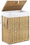 DUMOS Woven Laundry Basket with Lid, 90L Large Capacity Hamper, Removable & Machine-Washable Liner, Foldable Rattan Clothes Hamper, Sturdy Steel Frame, Odor Control, Goose Yellow by DumosLifestyle