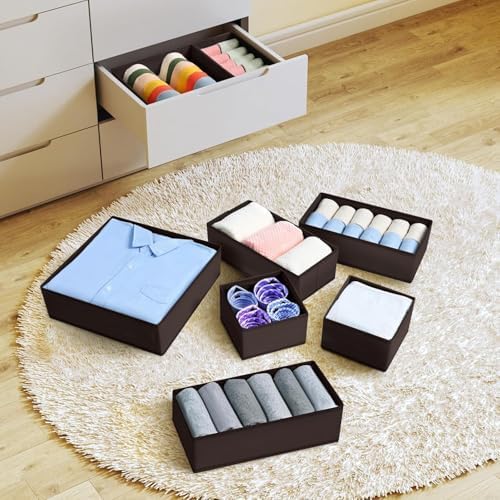 DIMJ Drawer Organizer 15 Pack - Foldable Baby Organizers and Storage & Dresser Organizer for Nursery, Bedroom, Closet - Nursery Organization Dresser Dividers for underwear, Sock, Bra, Belt, Tie, Brown - Image 6