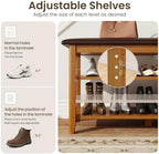 Shoe Rack Bench Entryway, Solid Wood with Leather Cushion 39.3" - Image 4