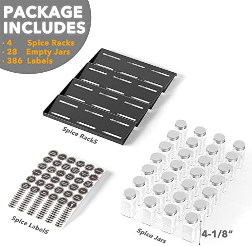 SpaceAid Spice Drawer Organizer with 28 Spice Jars, 386 Spice Labels, 4 Tier Seasoning Rack Tray Insert for Kitchen Drawers, 13" Wide x 17.5" Deep (Pack of 2) - Image 6