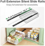 Pull out Cabinet Organizer, Stainless Steel 2-Pack Slide out Drawer with Silent Full-Extension Slides, Adhesive Roll out Can Spice Storage Basket Shelf Rack for Pantry, Kitchen, Bathroom, Home Closet - Image 5