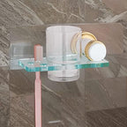 Glass Toothbrush Holder Wall Mounted Victorian Spectrum Brass Bracket - Image 2