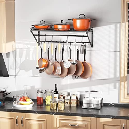 OROPY 31" Pot Rack Wall Mounted, Pot Organizer with 2 Tier Hanging Rails - Image 2