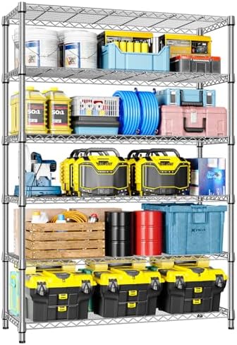 IZEUK 6-Tier Heavy Duty Metal Wire Shelving Unit, Adjustable Storage Rack Organizer for Garage, Kitchen, Office, Pantry, Warehouse (Chrome, 17.7" D x 47.2" W x 82.7" H) by IZEUK