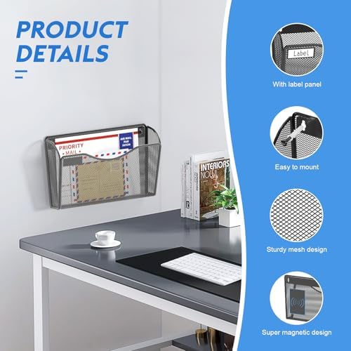 samstar 6 Pack Magnetic File Holder, Mesh Wall File Organizer File Pocket Mail Organizer Paper Folder Holder for Office/Home, No Drilling(Magnetic) - Image 6