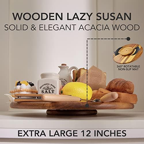 Acacia Wood Lazy Susan Wood Turntable Tray Cabinet Organizer, 12" (Two Pieces) - Image 3