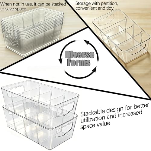 SPACELEAD 6 Pack Clear Pantry Organization Storage Bins with Dividers - Image 4