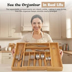 AB Home & Beauty Expandable Bamboo Drawer Organizer for Kitchen Utensils - Adjustable Silverware Organizer, Non-Slip Bamboo Cutlery Tray, Eco-Friendly Kitchen Drawer Storage - Image 4