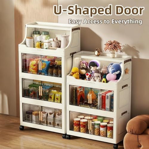 260QT Stackable Storage Bins with Lids & Rack, 6 Tier Large Capacity Foldable Storage Cabinet, Clear Collapsible Pantry Organizer for Home, Kitchen, Bathroom, Dorm, Office, Clear - Image 5