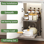 2 Tier Individual Pull Out Cabinet Organizer 14½" W x 21½" D, Heavy Duty Cabinet Pull Out Shelves, Slide Out Drawers Organization for Kitchen Cabinets Bathroom - Image 2