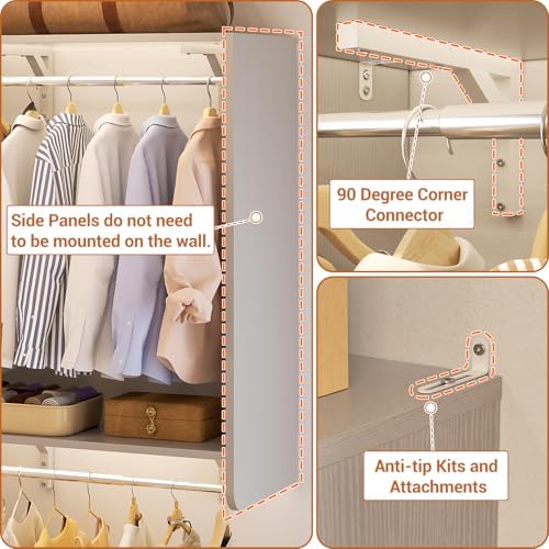 10FT Closet System with 4 Drawers, 120" Closet Organizer System with 6 Hanging Robs & Reversible Hanging Shelving, Closet Systems for Walk-in Closets, Load 2000+LBS, Morandi Grey 2 Pack - Image 4