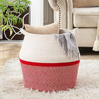 KAKAMAY Woven Baskets for Storage(17"x17"),Large Cotton Rope Woven Baby Laundry Hamper,Collapsible Laundry Basket, Blanket Basket for Organizing Living Room,Nursery,Pillows,Toy Chest(Red) - Image 4