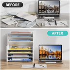 7 Tier White Desk Organizer for Office Organization, Wood Paper Organizer for Desk, Vertical Desktop File Folder Holder & Letter Tray, Aesthetic School Storage Orgnizer Shlef - Image 3