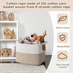 Goodpick 50L Large Woven Rope Storage Basket, Rectangle, Light Brown - Image 5