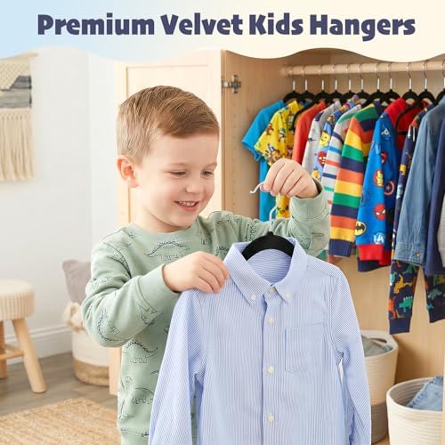 HOUSE DAY 11 Inch Velvet Baby Hangers, Premium Kids Hangers Black 50 Pack - Image 2
