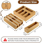 9-in-1 Bamboo Kitchen Drawer Organizer - Storage Bag Holder with Built-In Foil & Wrap Cutter Dispenser - Wooden Food Storage Bag Organizer for Gallon, Quart, Sandwich and Snack Sizes - Image 2