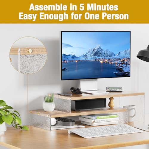 YGYQZ Adjustable Monitor Stand Riser, 9.4" ×19.3" Dual Monitor Desk Stand - Image 4