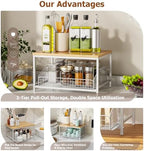 KLM Pull Out Spice Rack Organizer for Cabinet,Rustic Wood Top with Wire Basket Storage,Kitchen Countertop Organizer and Storage for Pantry, Counter top,Coffee Station Wood. (Natural) - Image 5