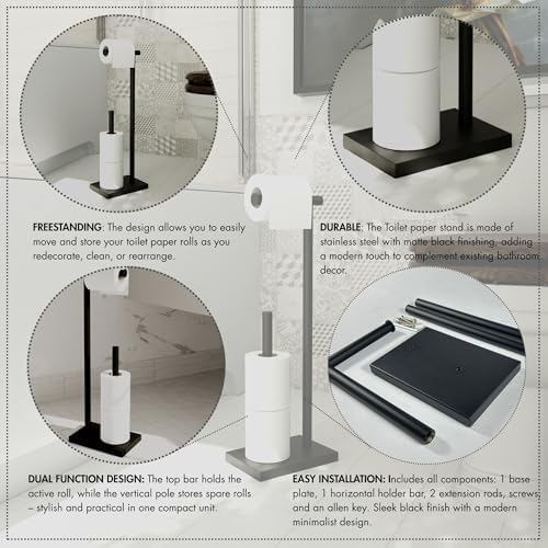 GRANDMIX Stylish Standing Toilet Paper Stand in Simple Shape | Freestanding Bathroom Organizer for Multiple Papers | Modern Look Stand for Modern Bathrooms and Guest Restrooms - Image 2