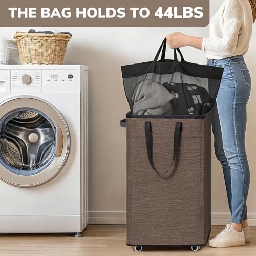 Goodpick 75L Collapsible Laundry Baskets with Removable Wash Bag and Wheels - Image 4