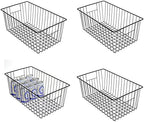 16inch Freezer Wire Storage Organizer Baskets, Household Refrigerator Bin with Built-in Handles for Cabinet, Pantry, Closet, Bedroom Black,4pack by Y.Z.Bros