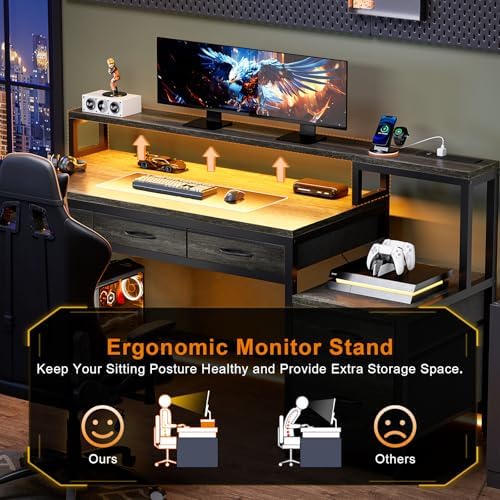 REAHOME 61 Inch 5 Drawers Grey Oak Reversible Gaming Desk - Image 6