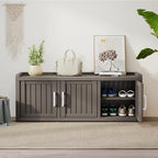 2-Tier Storage Bench, Waterproof UV-Resistant Outdoor Shoe Storage Cabinet with 3 Doors & Adjustable Shelves for Indoor Outdoor Entryway, Hallway, Living Room (Grey) - Image 6