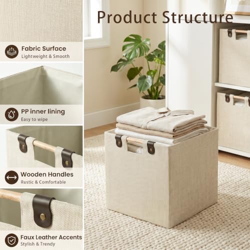 11 Inches Foldable Cube Storage Baskets for Organizing, Beige, 2 Pack - Image 3