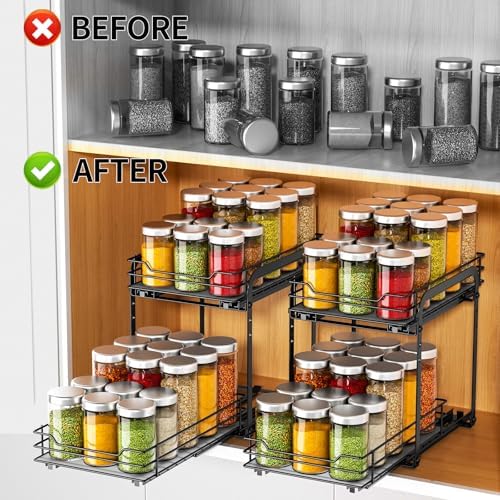 RCHYFEED 2 Tier Pull Out Spice Rack for Cabinet,7.5" Wx10.5 Dx9.5 H - Image 2