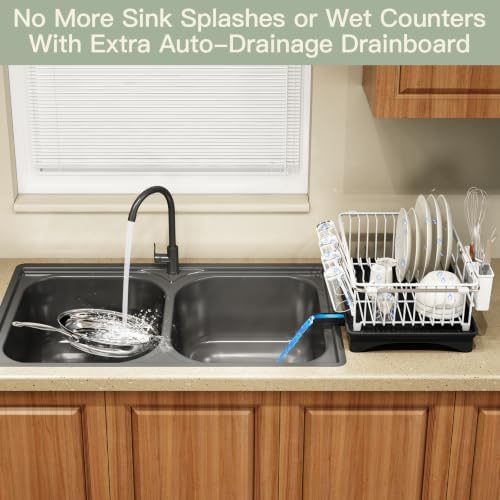 MAJALiS White Expandable Dish Drying Rack Over Sink with Extra Drainboard - Image 4