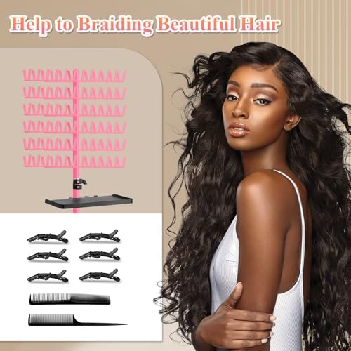 OLMRJKD Braiding Hair Rack with Tray, 144 Pegs Height Adjustable Braiding Rack, 2-side Hair Extension Holder Hanger, Hair Stand with Stylist Hair Braiding Tools for Hair Salon Home Traveling (Pink) - Image 6