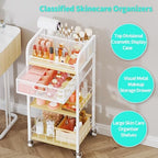 HapiRm Makeup Organizer Storage Cart - Floor Skincare Make Up Organizers with 4 Drawers, Rolling Makeup Cart Vanity Organizer Cosmetics Display Cases Holder for Skin Care Nail Polish Pure White - Image 3