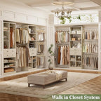 Besiost Closet System, Up to 128.6"/10.7 FT Closet Organizer with 4 Wooden Drawers and Shelves, Walk-in Closet System with 6 Hanging Rods, Built-in Closet Fit 96"/8FT, 120"/10FT, Greige Oak Set 2 - Image 7