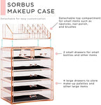 Sorbus Makeup Organizer, 6-Drawer Acrylic 2-Piece Set (Pink) - Image 4