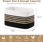 UBBCARE 4 Pack Baskets for Organizing, Woven Storage Baskets for Toys and Towel, Rectangle Cotton Rope Basket with Handles, 14''L x 8''W x9''H, Black - Image 2