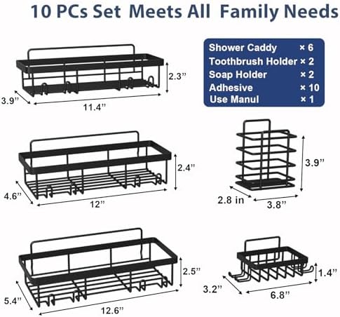 Liuoud 10 Pack Shower Caddy for Inside shower, Black Bathroom Storage Decor - Image 4