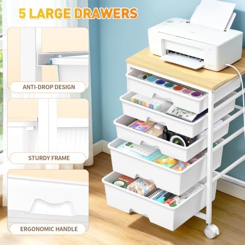 SUNALLY Rolling Carts With 5 Drawers, Storage Drawer Carts for Craft, White - Image 5