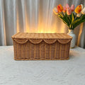 Wicker Rattan Storage Basket with Lid, Rectangular Cable Management Box, Natural Woven Organizer by BPOUQK