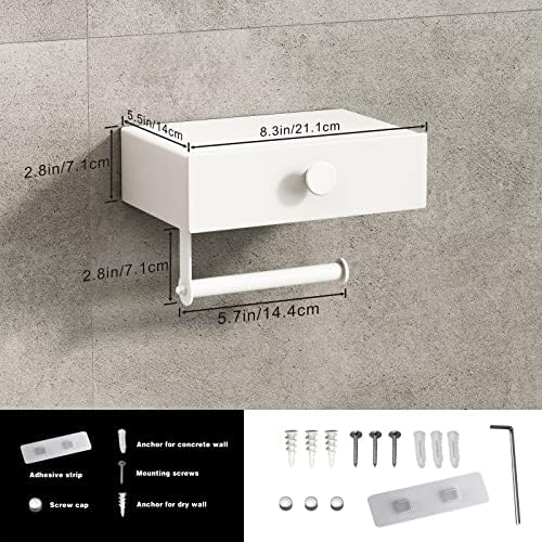 VOLDRA Toilet Paper Holder with Shelf White Wipes Dispenser for Bathroom Toilet Paper Holder with Storage Upgrade Drawer Design Toilet Tissue Holder Adhesive Small Bathroom Shelf Wall Mount - Image 6
