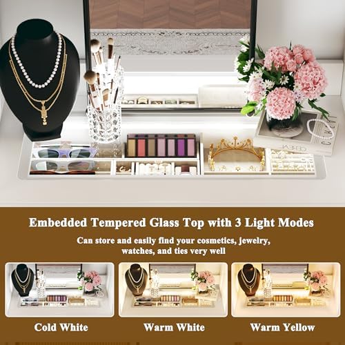 HUAHUU Freestanding 2FT Closet System with 3 Wood Drawers & Glasstop, 24" Closet Organizer System with Hanging Rod & LED Lights, Walk-in Closet Systems for Small Closets, White (24"L x 16" W x 80" H) - Image 3