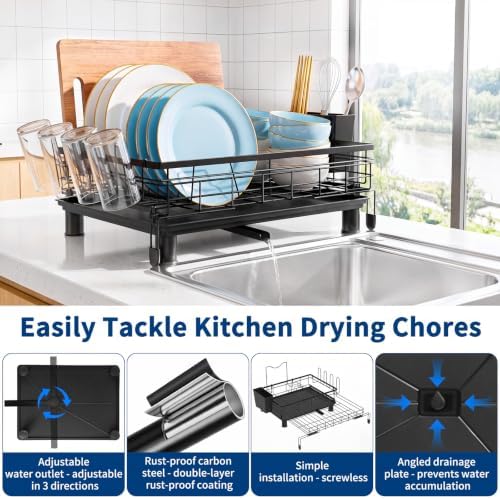 Expandable Dish Drying Rack for Kitchen Counter, Rustproof Sink Dish Drainer with Adjustable Legs & Angled Draining Tray, Space Saving Counter Dish Rack - Image 5