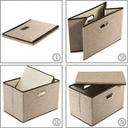 PRANDOM Large Collapsible Storage Bins with Lids [3-Pack] Jute Fabric Foldable Storage Boxes Organizer Containers Baskets Cube with Cover for Home Bedroom Closet Office Nursery (17.7x11.8x11.8) - Image 5