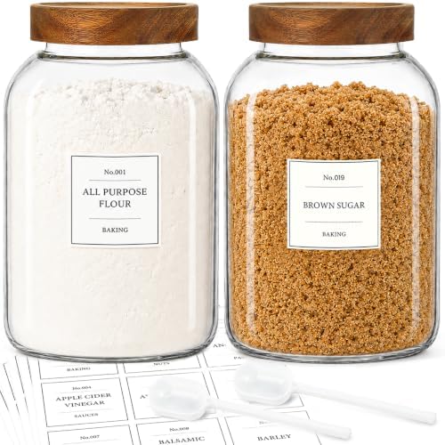 CONNOO 2Pcs-135oz Flour Sugar Storage Containers with Wood Lids by CONNOO