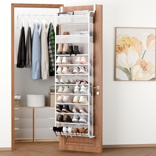 Whitmor 27 Pair Over The Door Shoe Organizer, 11 Tier Hanging Shoe Organizer, Heavy Duty Metal & Mesh Shoe Holder, Hanging Shoe Rack for Closet Organizer & Storage, 7.5 L x 21.7 W x 79.9 H, White by Whitmor