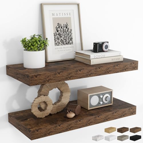 RICHFOCUS 24Inch Floating Shelves for Wall 2Pack|Rustic Brown|8" D by RICHFOCUS