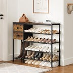 5-Tier Shoe Rack, Side Mesh & 2 Drawers for Closet Rustic Brown - Image 2