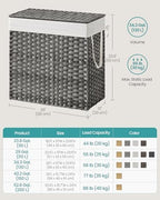 SONGMICS Laundry Hamper with Lid, 130L Double Wicker Basket, 6 Mesh Bags - Image 6