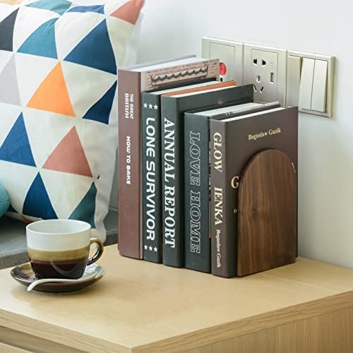 Large Bookend Hold Heavy Books-7x4x5in 2 Pack Non-Skid Wood Bookends Walnut - Image 2