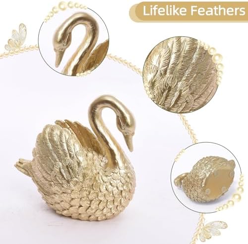 Swan Decorative Bookends,Resin Book Ends for Shelves,Unique Gold Book Holders,Heavy Duty Swan Decor for Home Office Desk Bookshelf,Set of 2,Gifts for Anniversary - Image 4