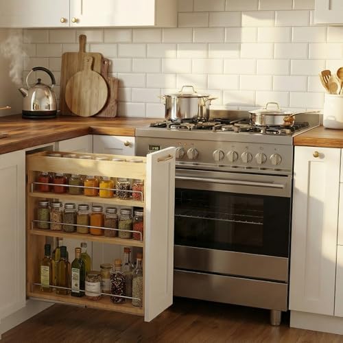 Pull Out Spice Rack Organizer for Cabinet, 8" W x 22.3" D x 25.2" H Multi-Use Solid Wood Slide Out Shelf for Kitchen Cabinet, Sliding Spice Rack for Cans & Jars, Pantry Organization - Image 2